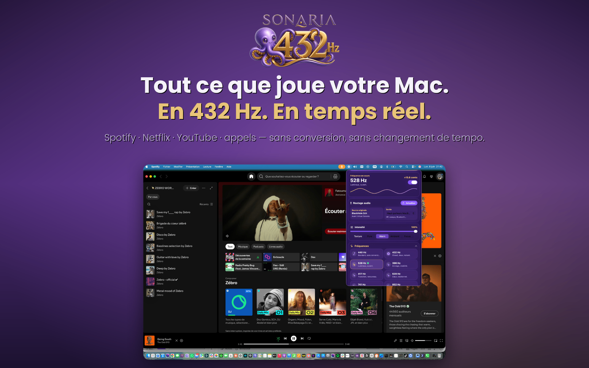 Tout ce que joue votre Mac — en 432 Hz